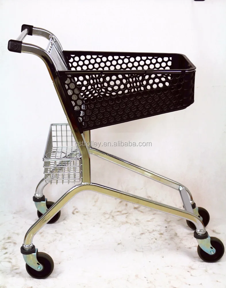
MOQ 500 PCS 50L European Style Plastic Shopping Trolley Cart With Plastic Basket And Metal Frame 