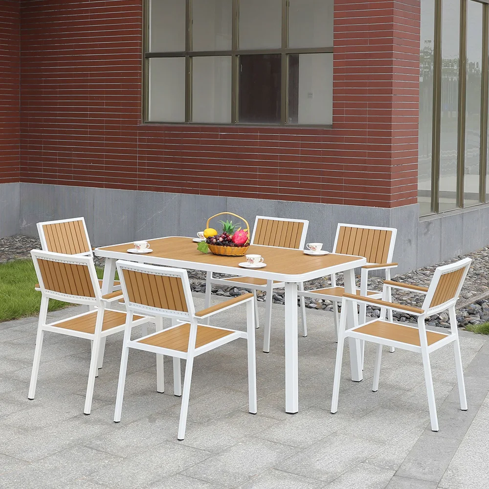 High Quality Set Long Oval Cebu Plastic Wood Dining Table And 4 Chairs