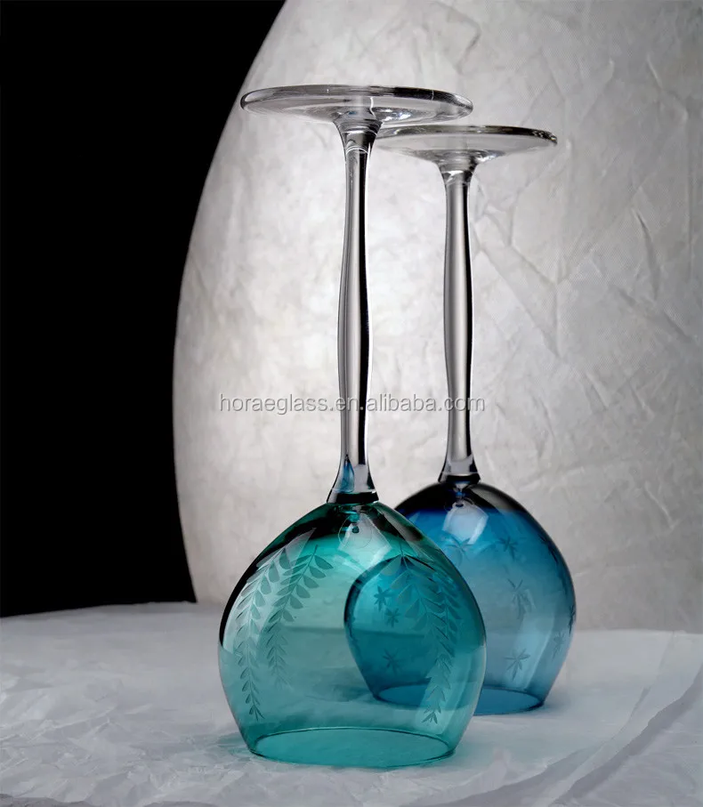 Bule Colored Wine Glass / Popular Red Wine Glass / Drinking Glass with emboss
