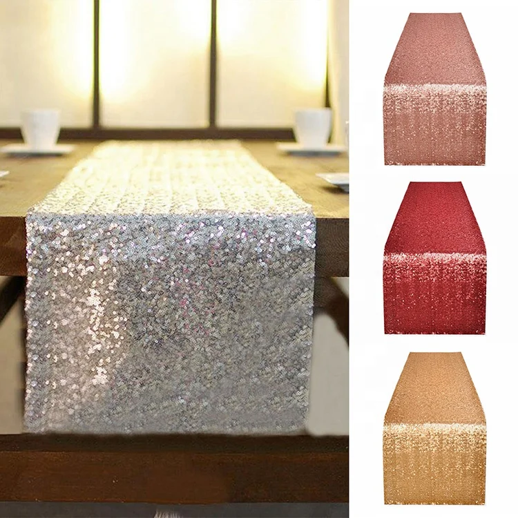 Factory Hot Sales gold sequin 12 x 108 inch table runner gauze flower Of Low Price