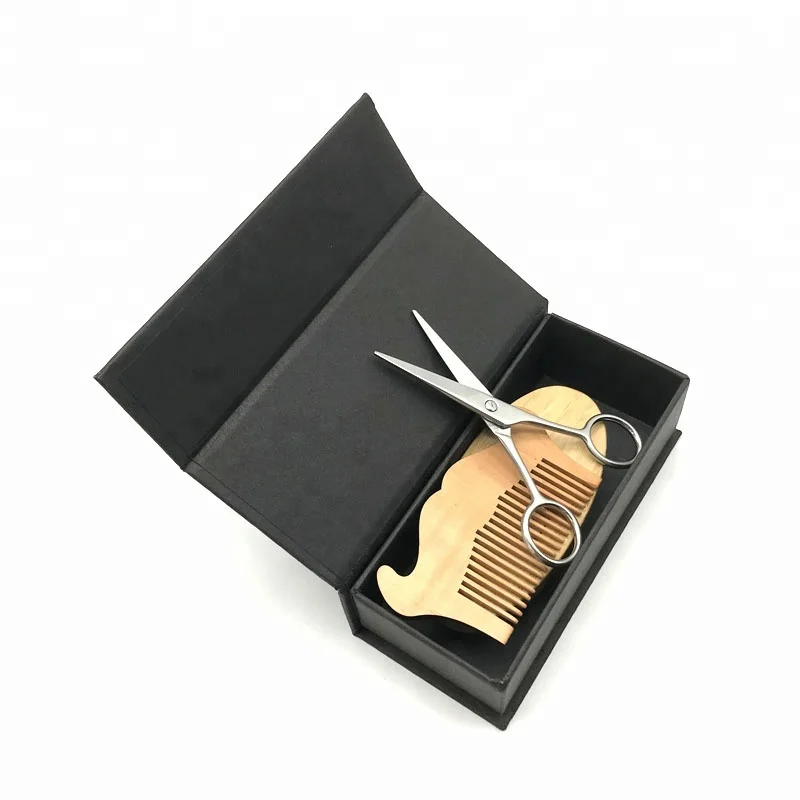
High quality beard brush and comb set scissors grooming kit 