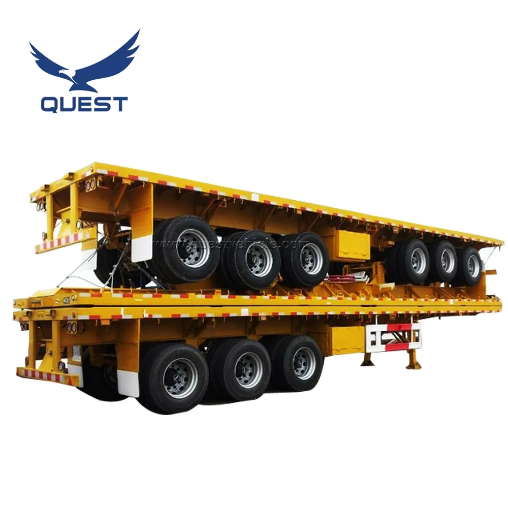 QUEST Tri-Axles 20ft 40feet 50Ton flat bed chassis Flatbed 40 Ft Container Semi Trailer For Sale