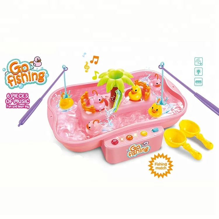 New Educational Kids B/O Duck Fishing Game Toys Play Set With Lights and Music Water Cycle
