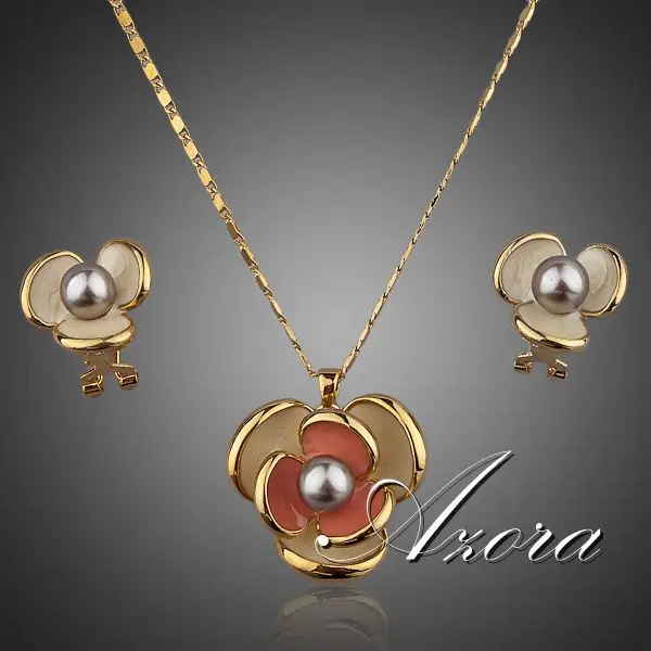 Azora Clic 18k Real Gold Plated Flower Design Clip Earring And Azora Clic 18k Real Gold Plated Flower Design Clip Earring And Pendant Necklace Set Tg0023 Nice Plus Size Clothing For Everybody