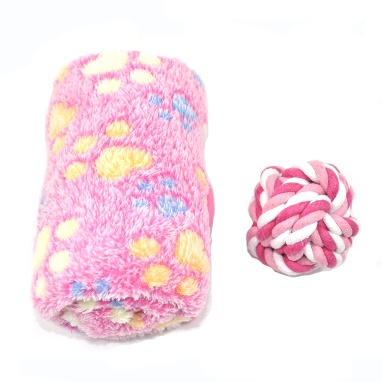 
New Pack Pet Dog Fleece Blanket Cotton Rope Ball Toy Set Medium Size 