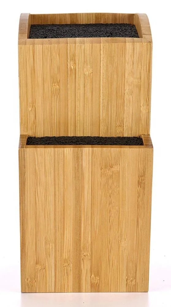 Bamboo Universal Knife Block - Extra Large Two-tiered Slotless Bamboo Knife Stand, Organizer & Holder