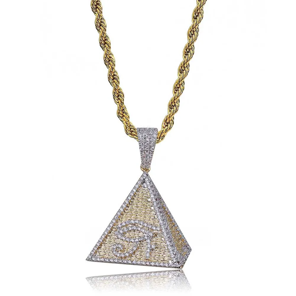 Egyptian Pyramid iced out pendant necklace Zircon Illuminati Bright Eye Of Horus gold pendant necklace iced out cuban link chain