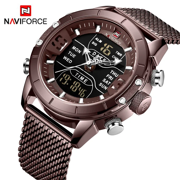 Naviforce 9153 Watch Men Luxury Big Dial Stainless Steel Mesh Mens Wristwatch Waterproof Digital Quartz Other Watches