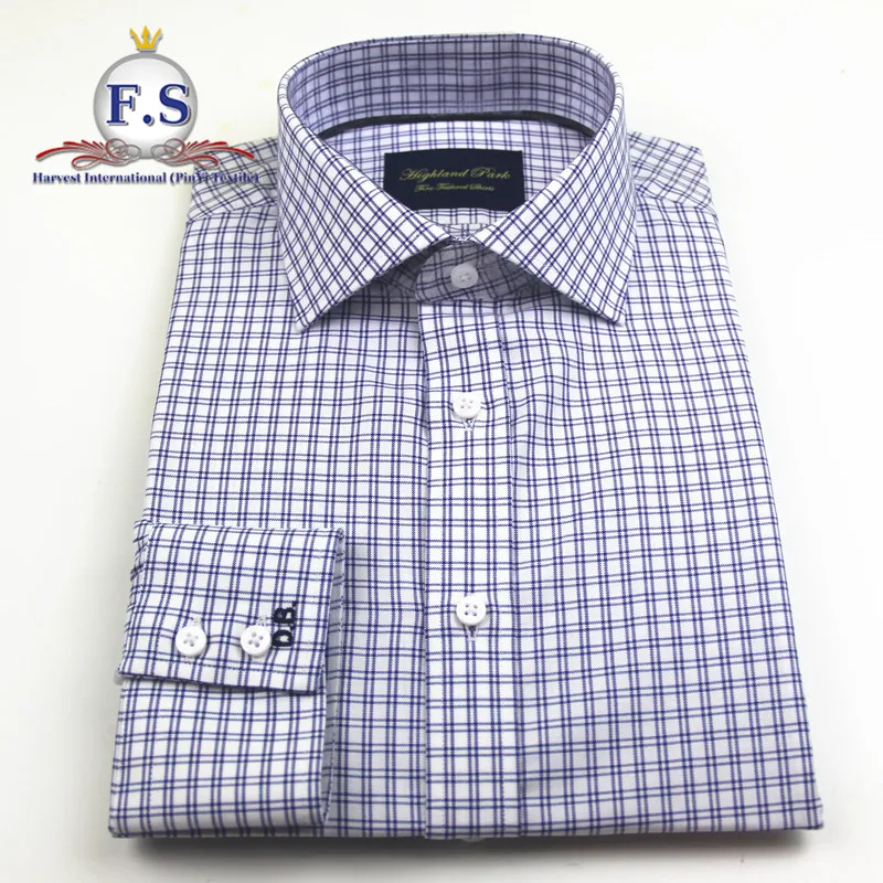 
dark blue plaid oxford high end bespoke mens dress shirts 