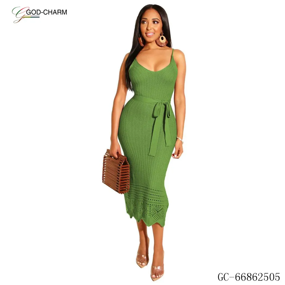 GC-66862505 Wholesale 2019 Summer Fashion Nude Bodycon Lace Tie Halter Sexy Casual Beach Maxi Dress African Clothing