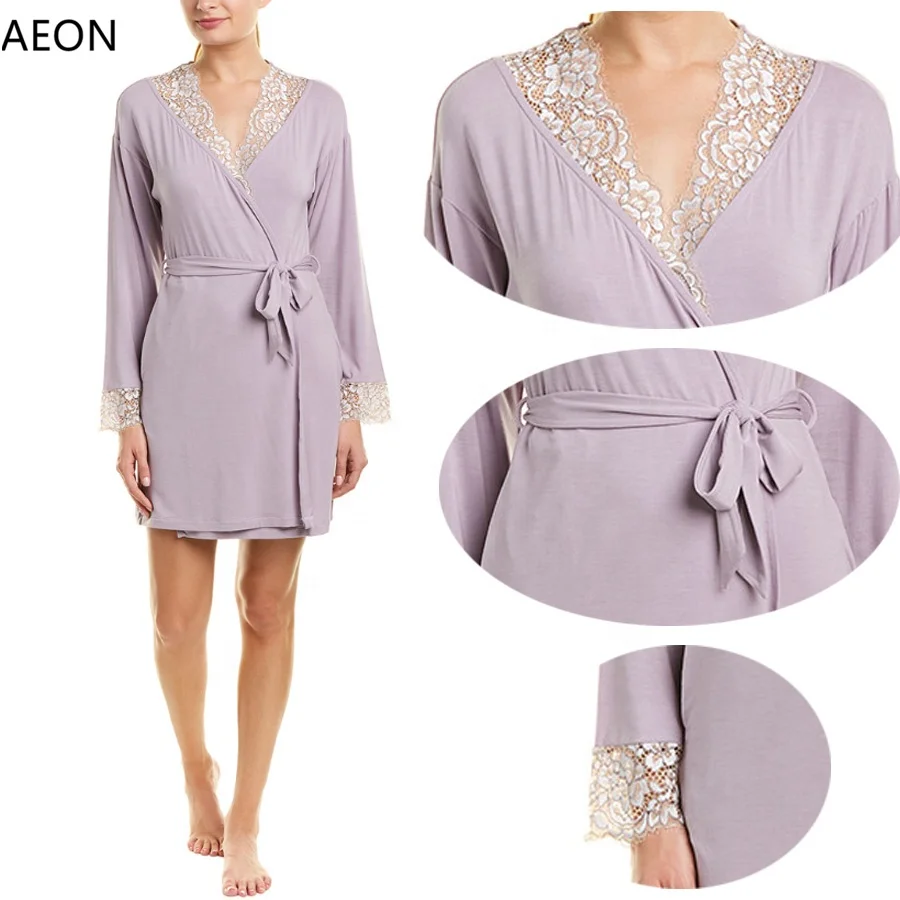Wholesale Silk Satin Rayon Cotton Bridal Lace Robe for Women