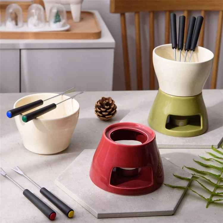 Swiss new design small chocolate fondue sets ceramic fondue pots