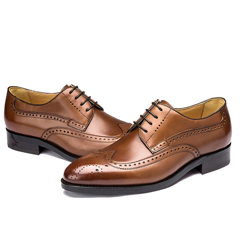 
Yuhuang round toe full brogues full grain calf leather bespoke mens handmade shoes 