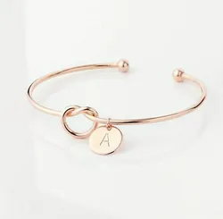 Customized Bijoux Women Jewelry 26 Initial Letters Disc Knot Bangle Bracelet