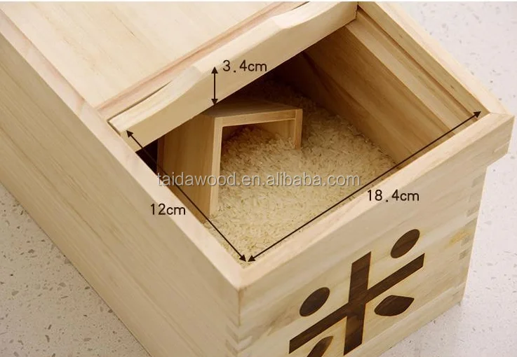 Natural paulownia wood made rice bin [paulownia solid / dehumidifying effect / insect effect]