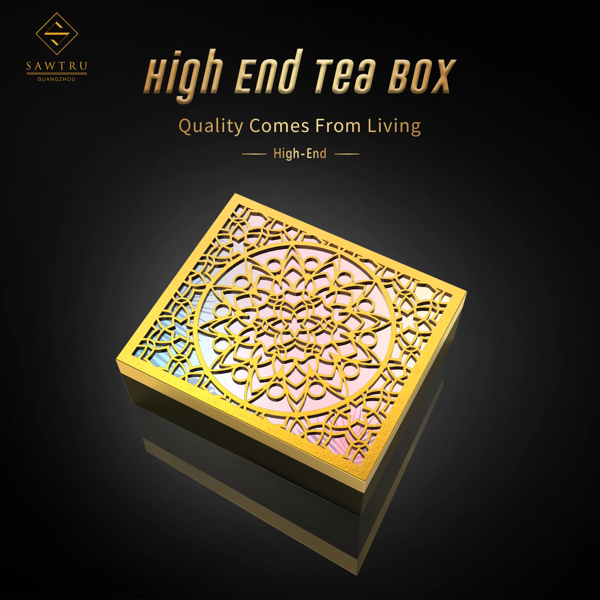 Роскошная деревянная лазерная гравировка Золотая фольга чайная коробка с бархатной подкладкой небольшие перегородки отделения сертификатом