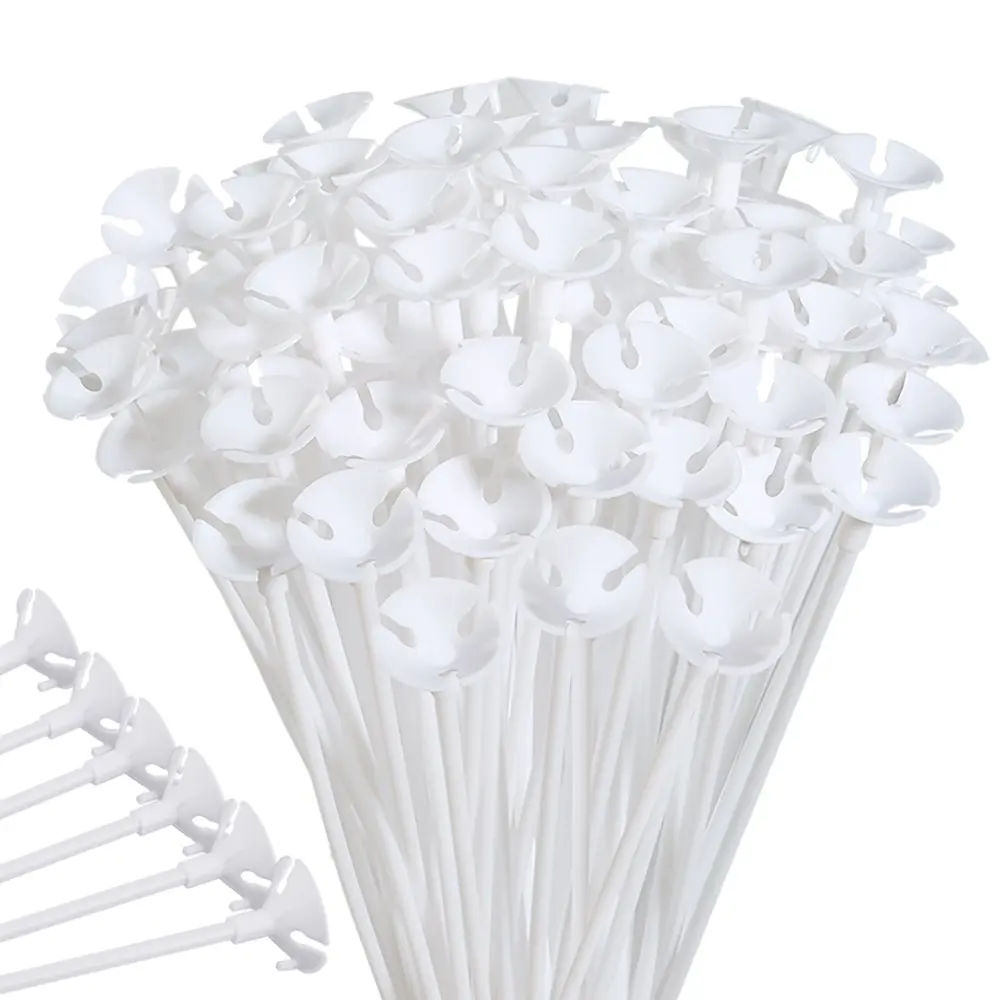100 Pcs White Balloon Sticks Holders with Cups for Wedding Party Decoration