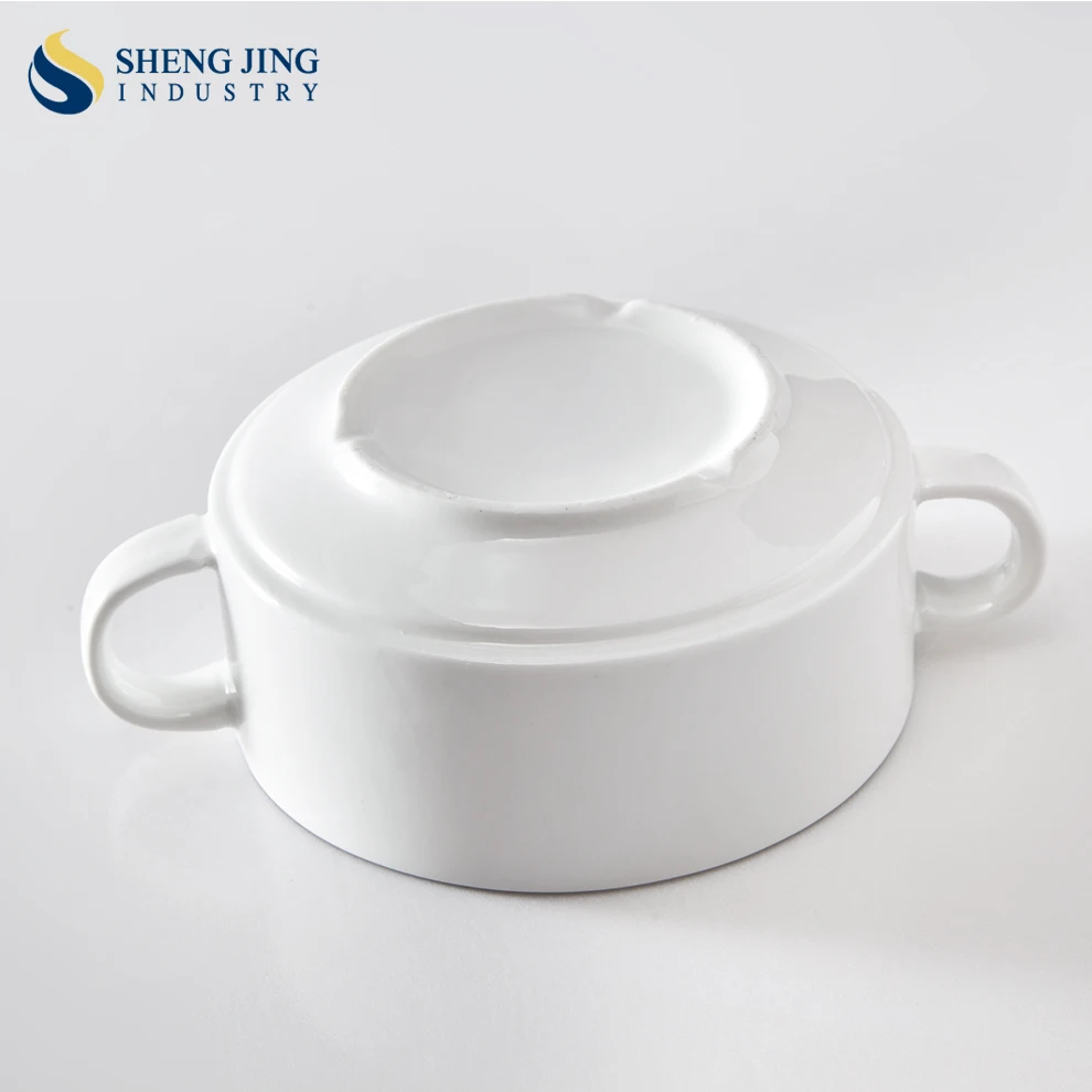 Portuguese Ceramic Dinnerware Serving Tray Soup Bowl with Handle