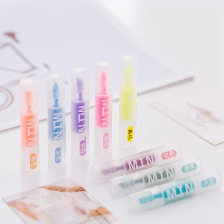 Japanese and Korean popular milk serie transparent pen body colorful package packaging mini highlighter pen