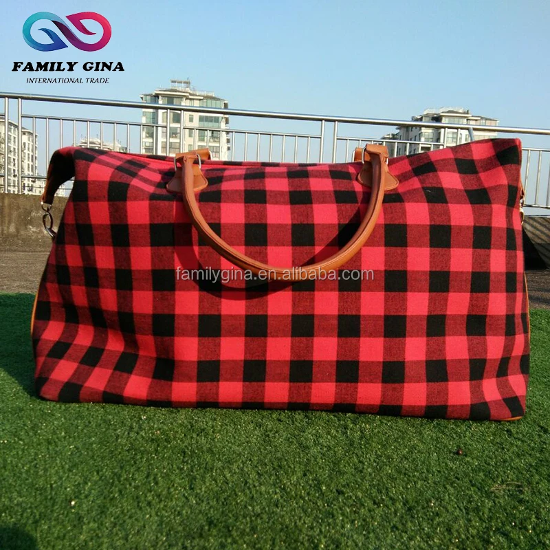 Buffalo Checks Duffle Bag Wholesale Canvas Monogram Buffalo Plaid Travel Weekend Bag