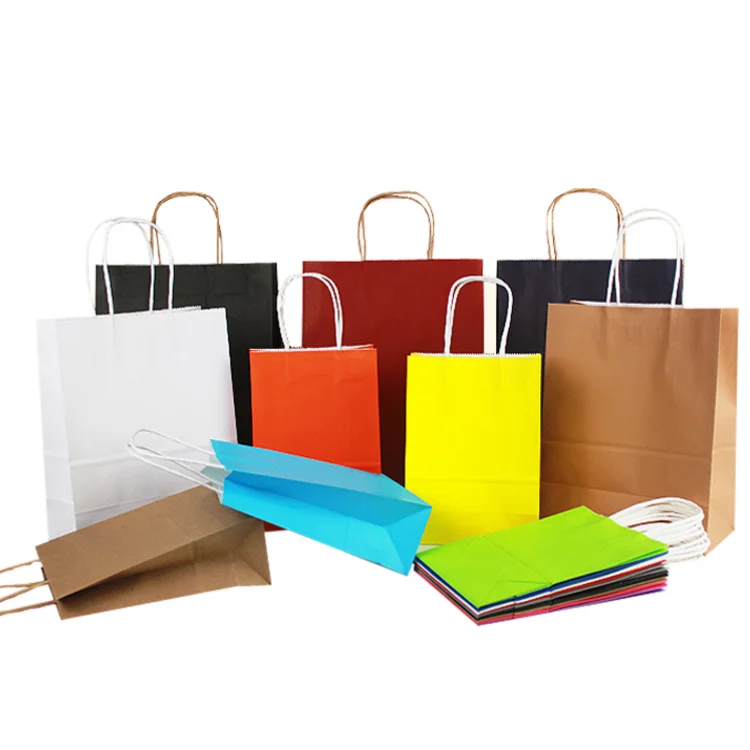 Bolsa Papel Kraft Wholesale Stock Customize Shopping Kraft Paper Bags With Your Own Logo Print with Handle No Minimum