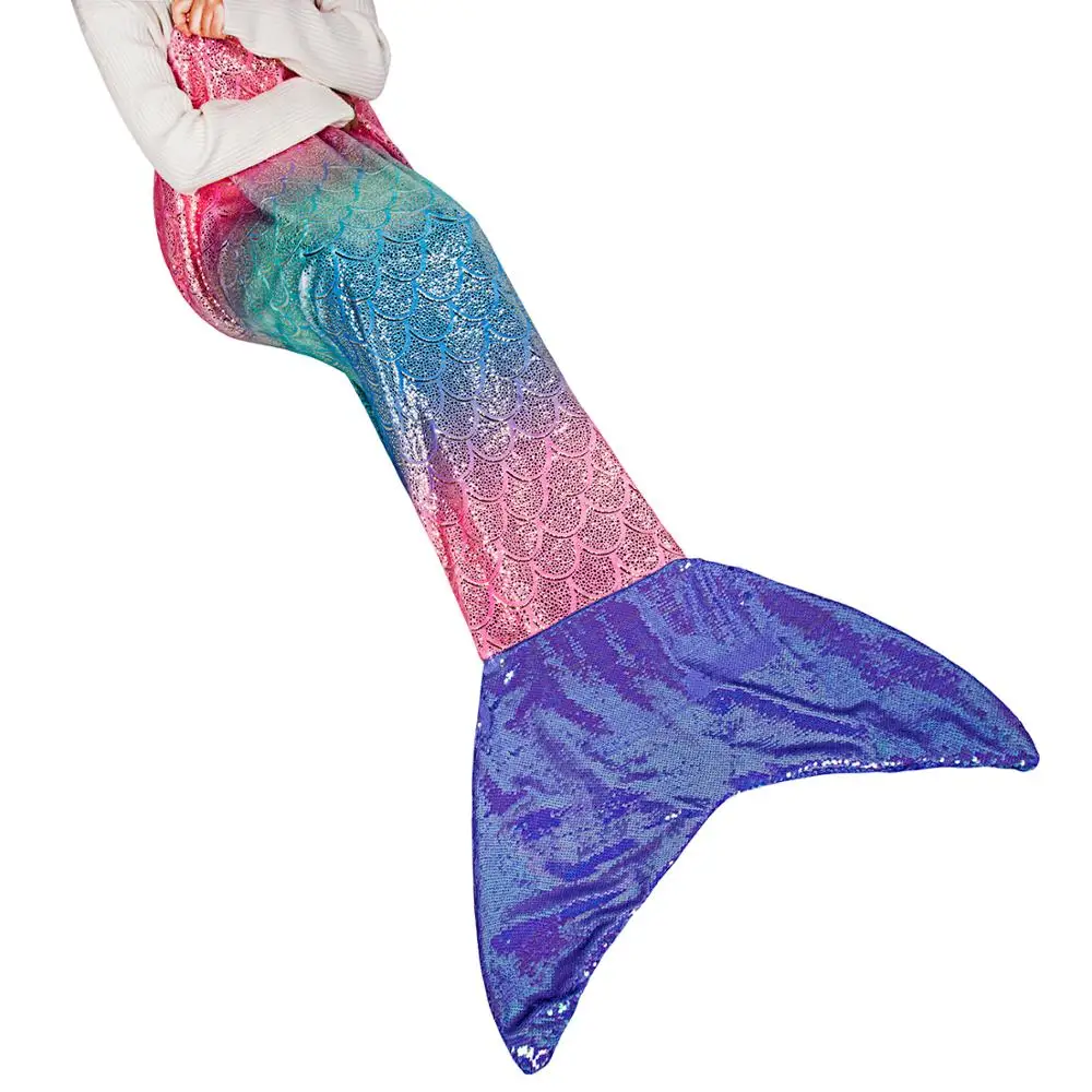 Wholesale warm ombre foil print party color sequins purple mermaid tail blanket