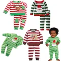 Cotton stripe children pajamas sets kids cartoon boy and girls pajama sleepwear home family Christmas pajamas