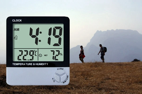 Digital indicator & humidity temperature time display  wire electronic thermometer