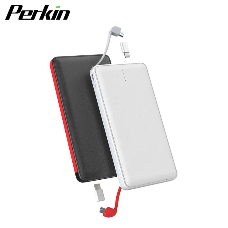
PP1008 New hot selling ultra-thin Large capacity leather cable built-in external battery power bank 10000mah 
