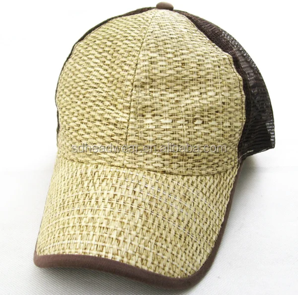 High quality summer blank bamboo weave trucker mesh baseball cap