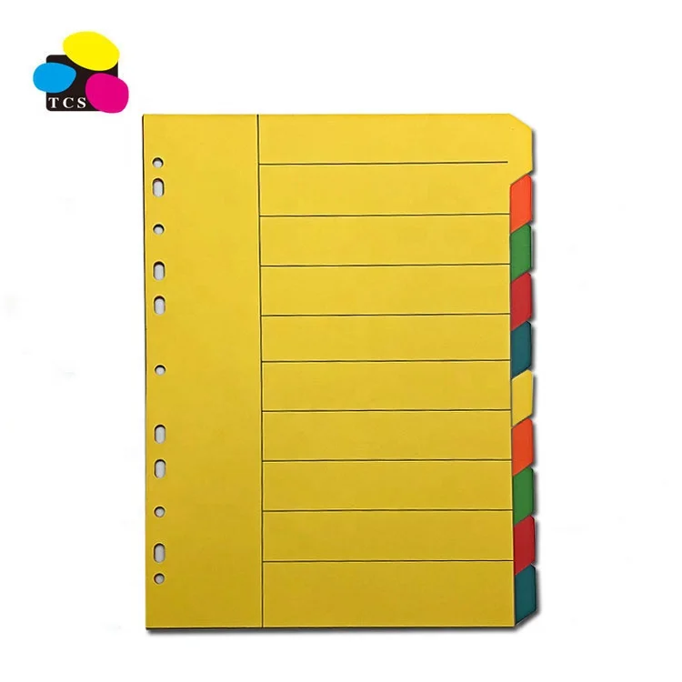 High Quality Stationery A4 10 Tab 5 Color Assorted Index Paper Divider File Folder