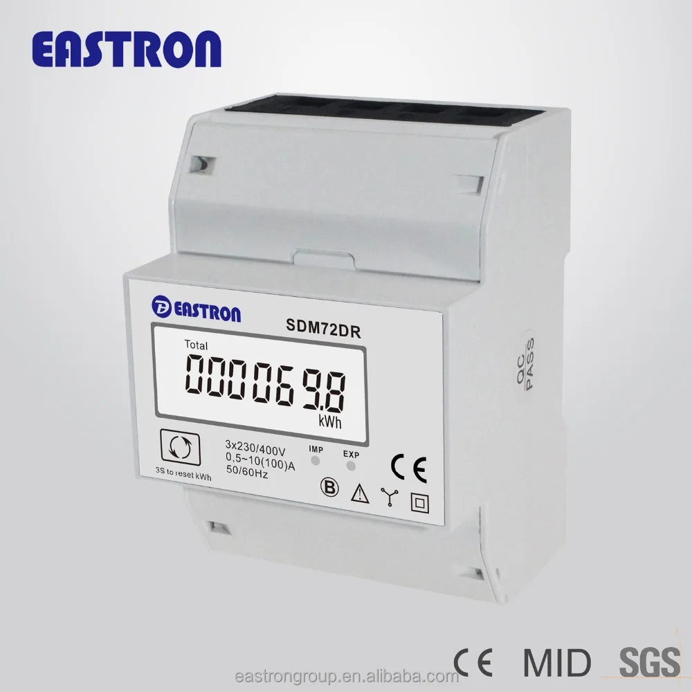 EASTRON SDM72Bi 3 Phase kWh Meter, DIN Rail Energy Meter, Resettable Digital Electric kWh Meter, MID Approved