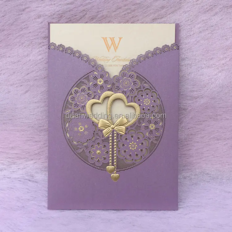 
Laser cut double heart design chinese wedding invitation card 