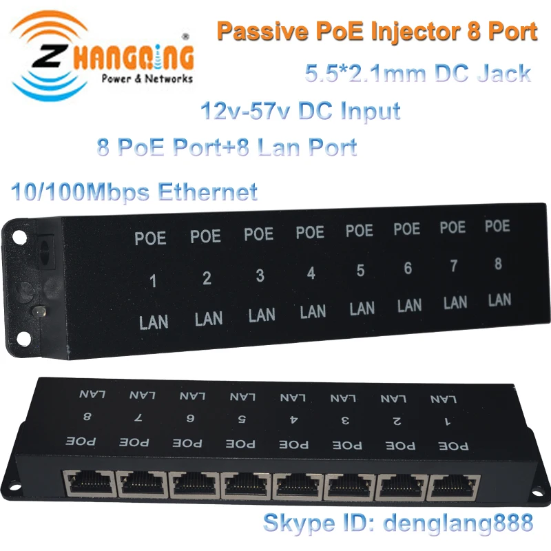 Passive 24v 60w 8 port poe injector for 24 volt Powered Devices