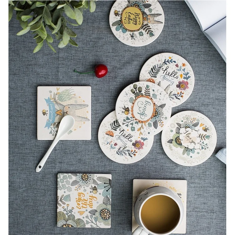 2023 Hot Sale Personalised Custom High Grade Clay Diatomite Coaster for Table Cup Pads Mat Holder with Cork Back Set of 4