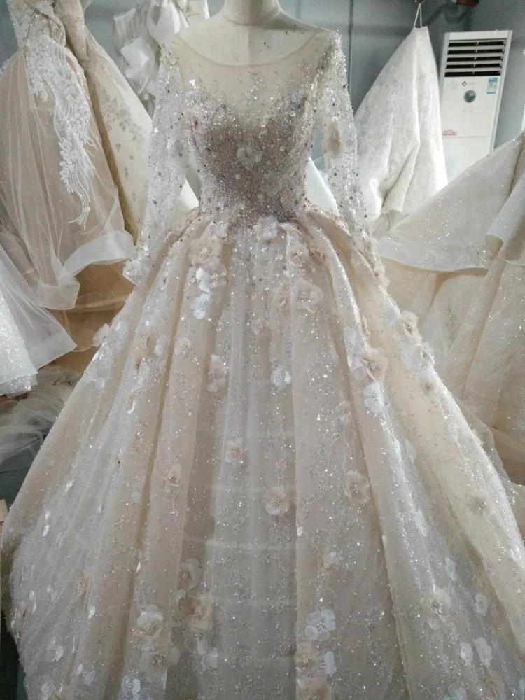 
2019 Ball Gown Luxury Bridal Gown Long Sleeve Latest Wedding Dress 