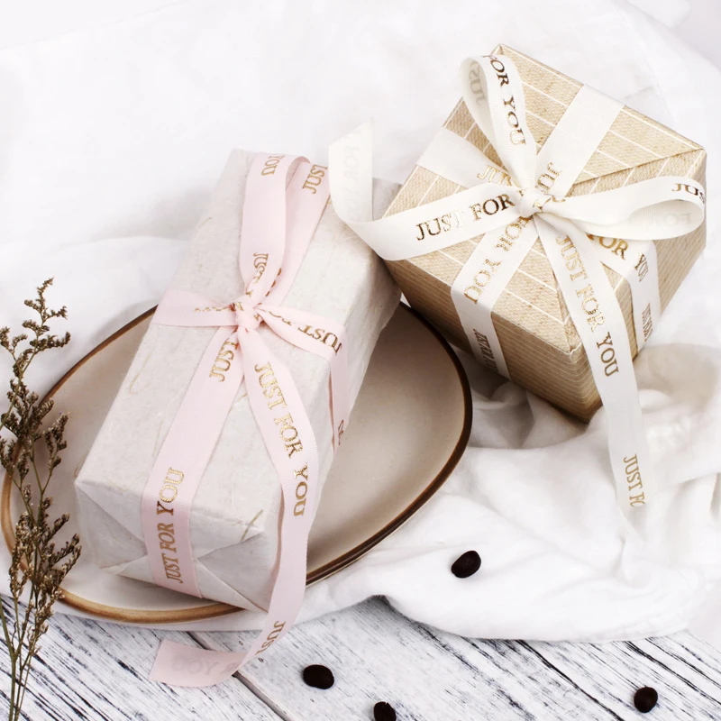 
New Arrival Morandi Color 100% Polyester Gold Foil Printed Taffeta Ribbon 