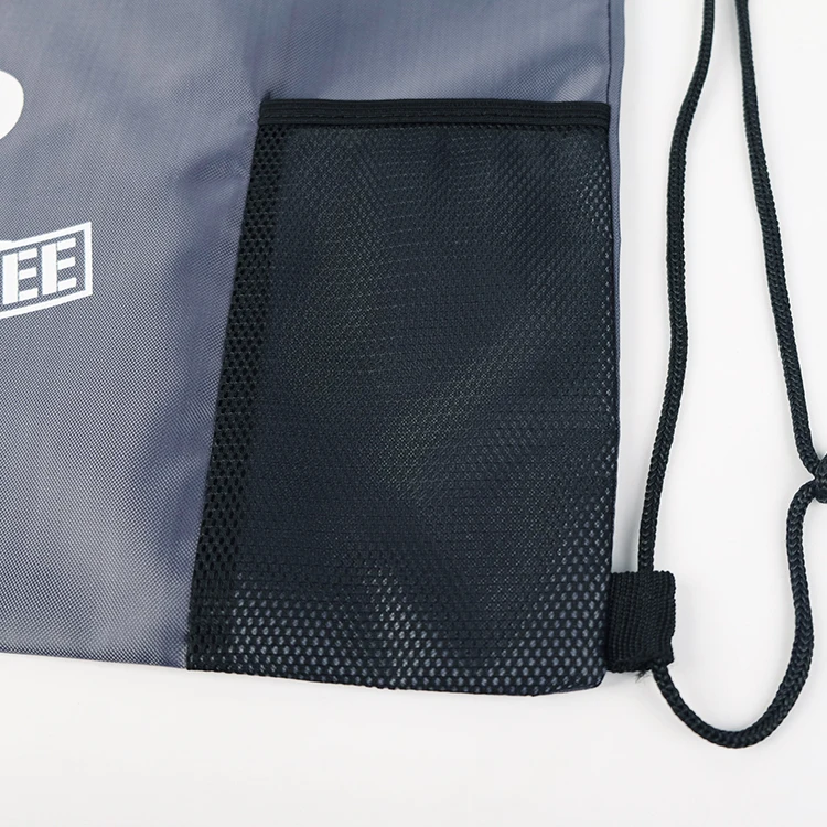 
Custom Printed Polyester Gym String Backpack Zipper Pocket Drawstring Bag With Screen Cloth 