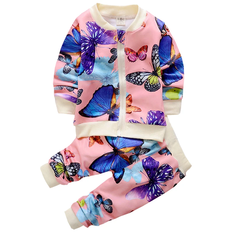 2016 New Baby Clothing Set baby girl Clothing kids butterfly 2PCS coat Pants children clothing