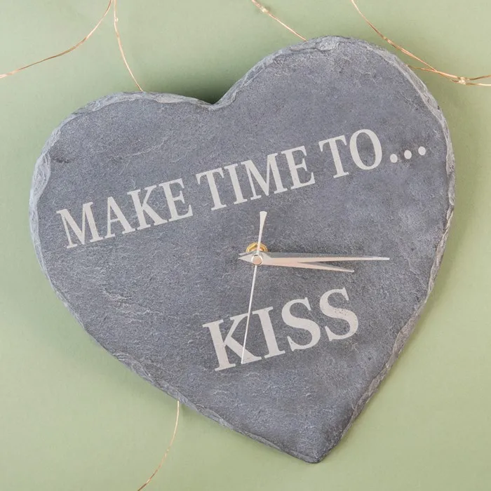 Factory Direct Sales 28*28 cm Handmade Decorative Natural Slate Heart Shape Slate Clock