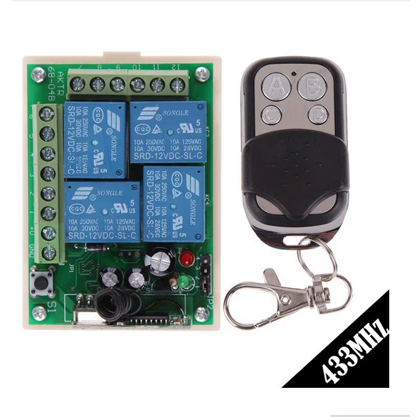12V 4 Channels 4 Buttons Universal Wireless Remote Control Switch Relay Receiver RF Remote Transmitter
