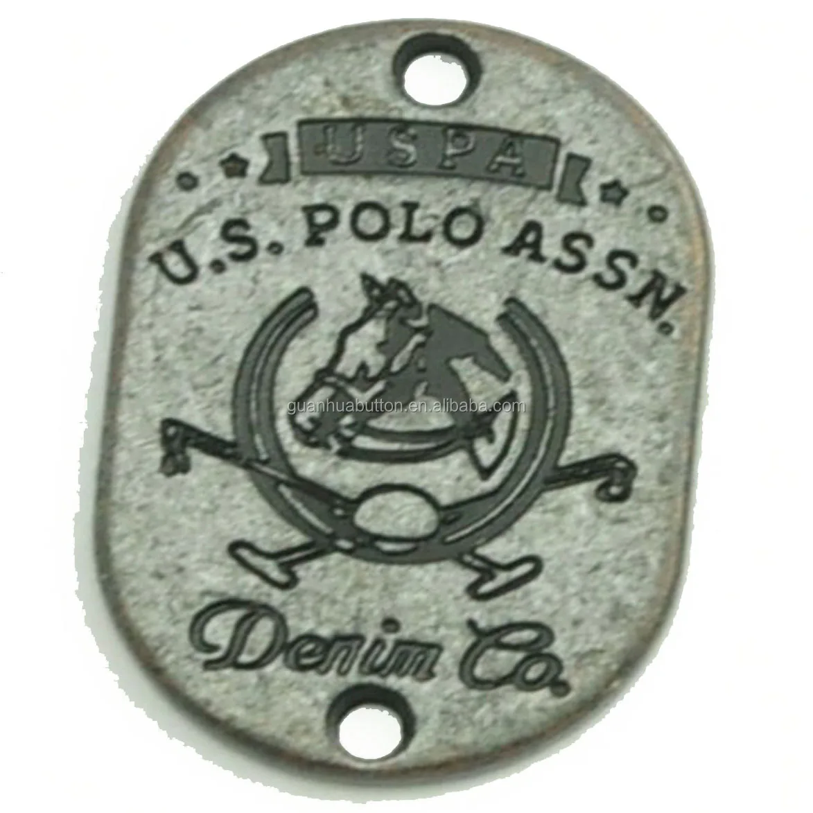 
custom zinc alloy material 2 hole sewing metal label for clothes 