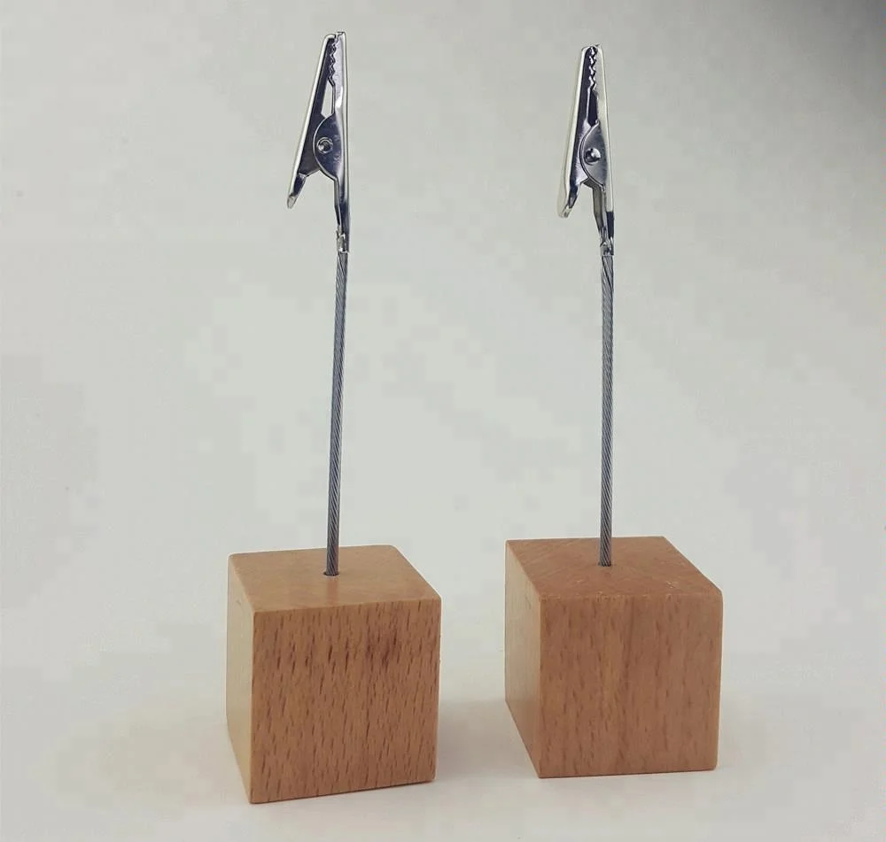 Wood Memo Clip Holders ,Photo Clip Holder Wooden Cube Stand Memo Clips