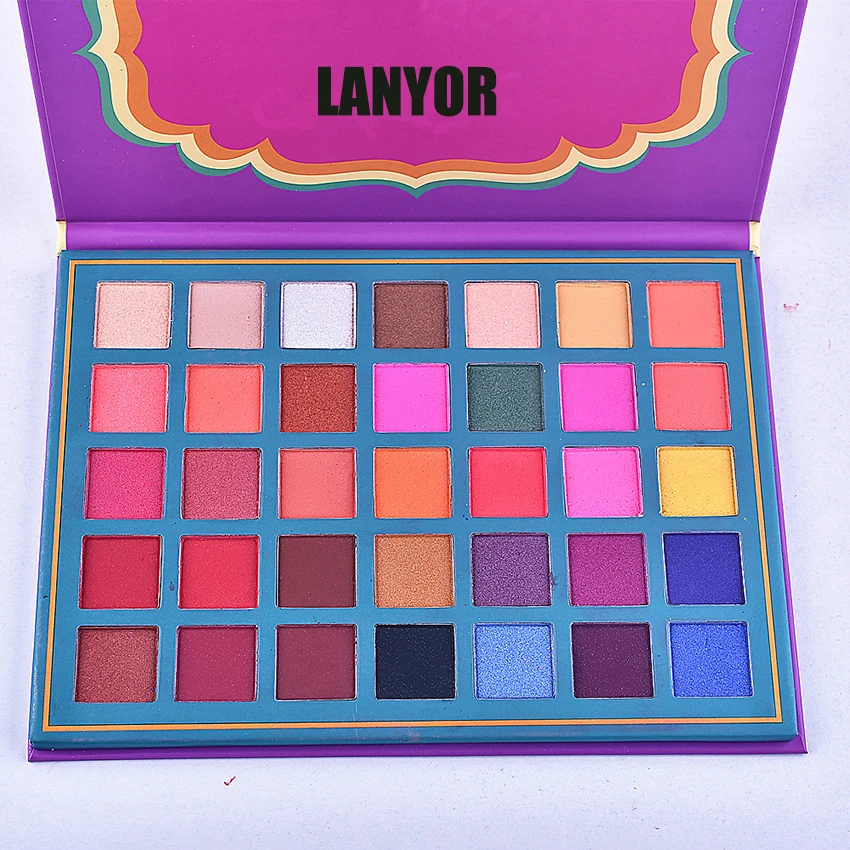 Торговая марка, Косметика для макияжа без бренда, оптовая продажа, прессованный матовый мерцающий картон, 35 цветов, фиолетовая палитра теней для век
