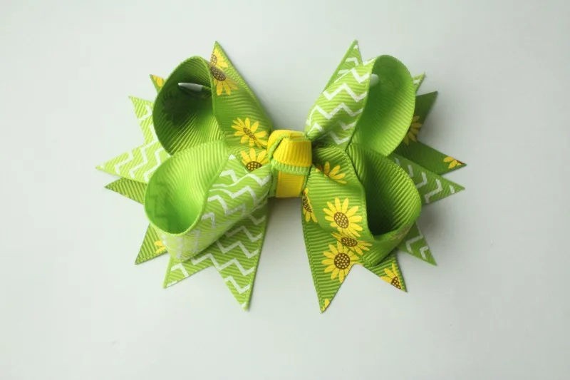 sunflower green ribbon hair bow
