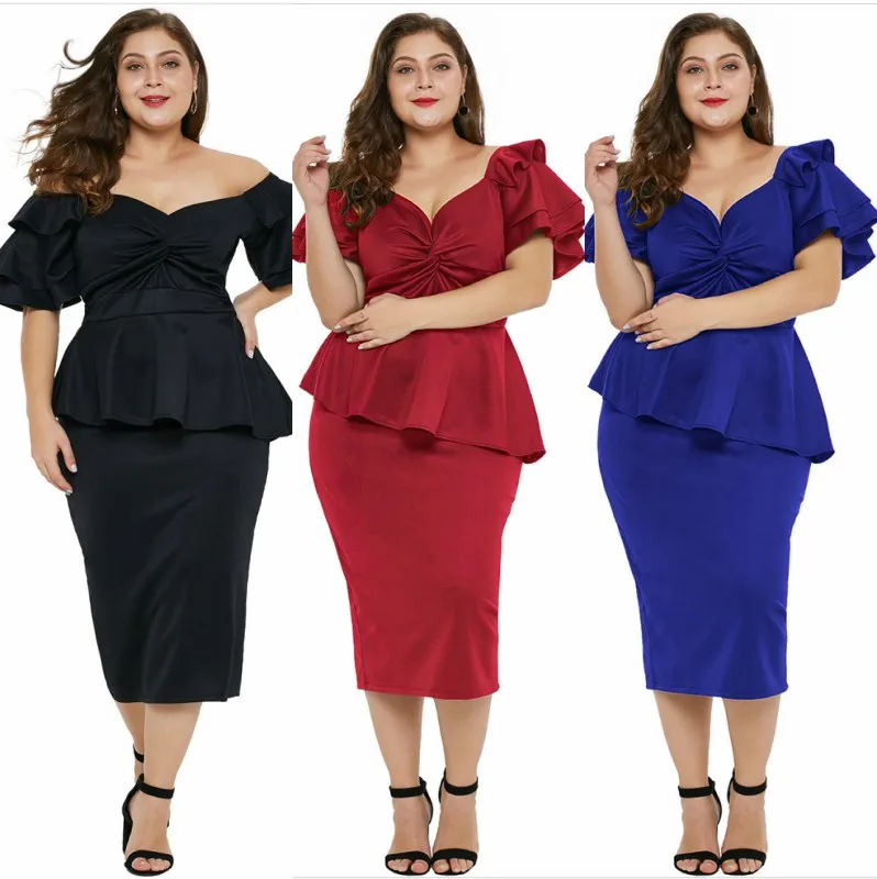 2019 african clothing ruffle sleeves top big size sexy ruffle dress women