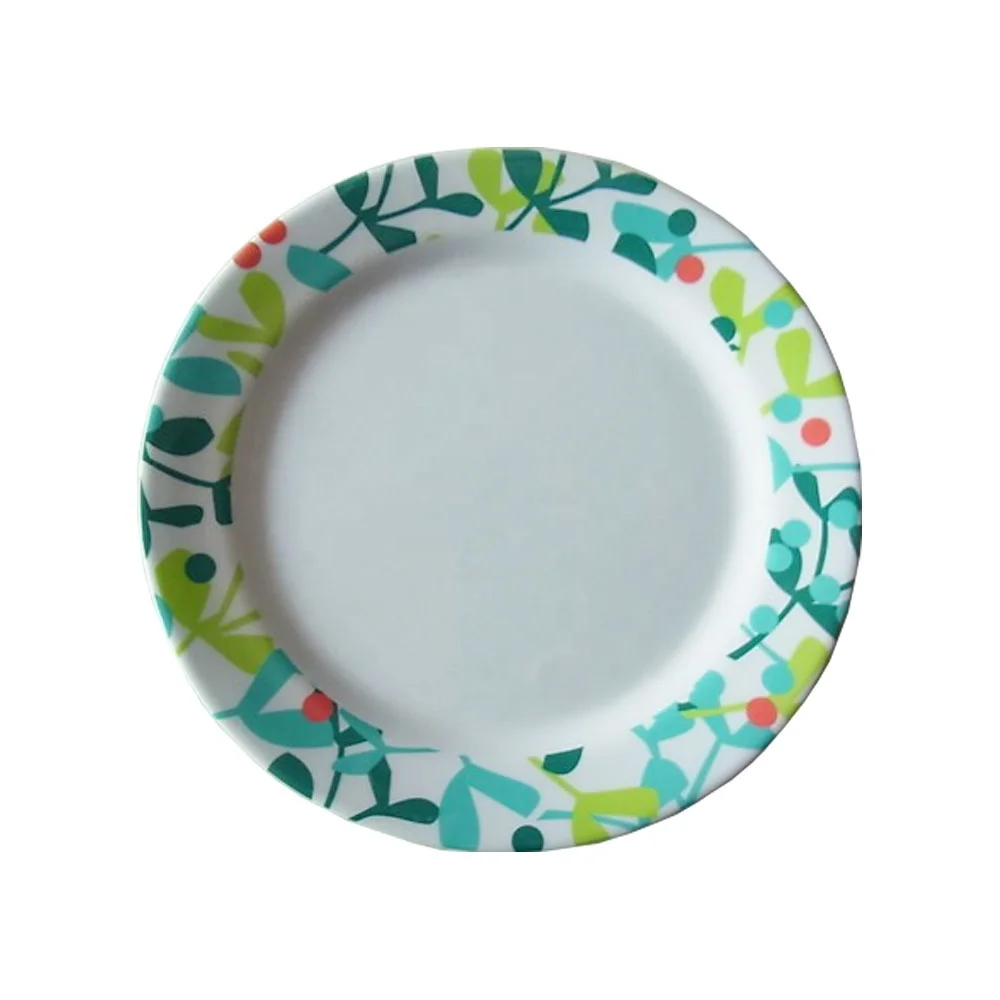 Factory Wholesale Custom Logo Brand Food Grade Plastic White Color With Logo Print Melamine Plastic Plate