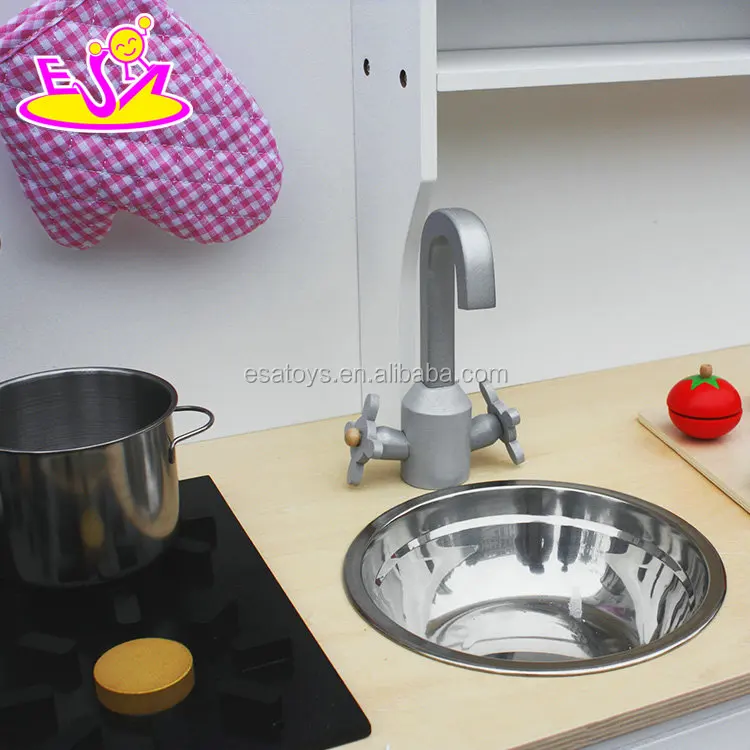 New design luxurious girls pretend play toys wooden pink toy kitchen W10C281