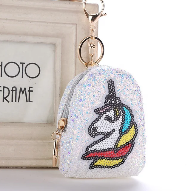 
Wholesale suquin coin pouch cute keychain ladies fashion accessories keychain Glitter unicorn coin purce bag keychain 