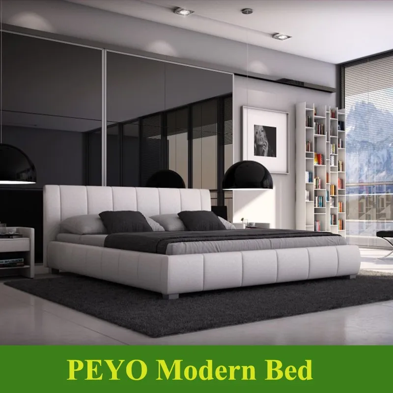 Дешевые Современные ПУ Кожаная мебель для спальни-кровать раме кровати